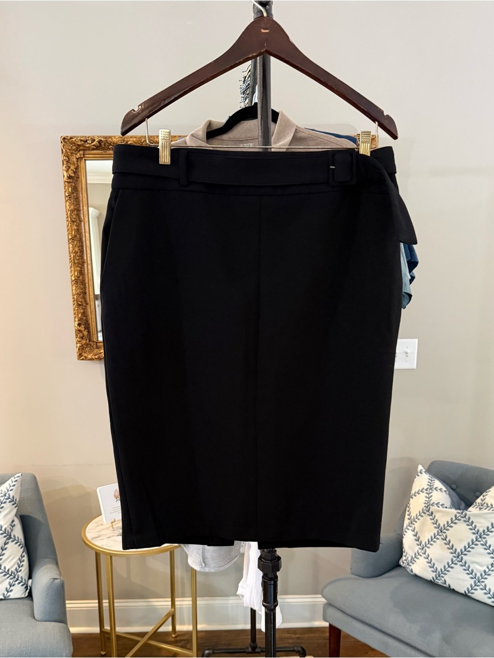 Rachel Zoe Black High-Waist Belted Pencil Skirt